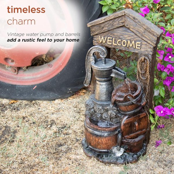 Alpine Corporation ZEN409S 24" Indoor/Outdoor Floor Tiered Barrels and Buckets Fountain, Rustic 4-Tier – Water Feature for Garden, Patio, and Home Décor, Brown - Image 5