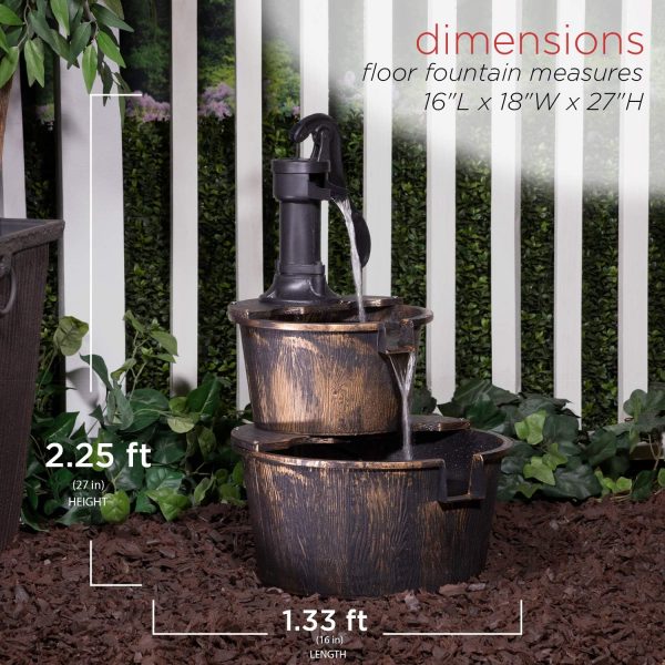 Alpine Corporation ZEN409S 24" Indoor/Outdoor Floor Tiered Barrels and Buckets Fountain, Rustic 4-Tier – Water Feature for Garden, Patio, and Home Décor, Brown - Image 15