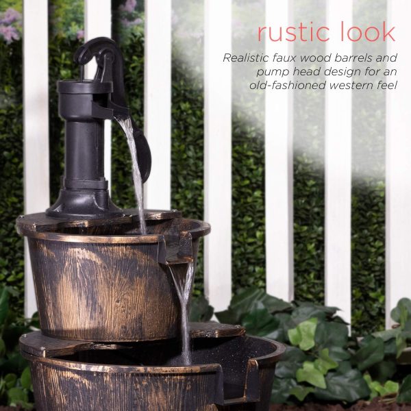Alpine Corporation ZEN409S 24" Indoor/Outdoor Floor Tiered Barrels and Buckets Fountain, Rustic 4-Tier – Water Feature for Garden, Patio, and Home Décor, Brown - Image 17