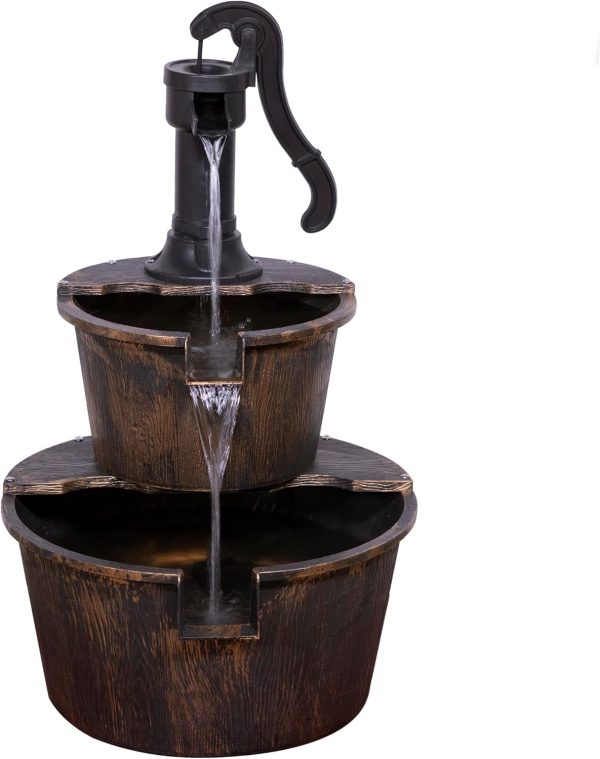 Alpine Corporation ZEN409S 24" Indoor/Outdoor Floor Tiered Barrels and Buckets Fountain, Rustic 4-Tier – Water Feature for Garden, Patio, and Home Décor, Brown - Image 20