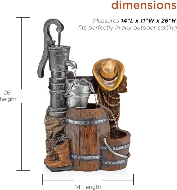 Alpine Corporation ZEN409S 24" Indoor/Outdoor Floor Tiered Barrels and Buckets Fountain, Rustic 4-Tier – Water Feature for Garden, Patio, and Home Décor, Brown - Image 22