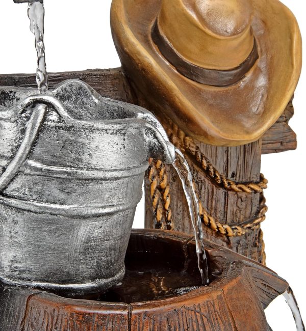 Alpine Corporation ZEN409S 24" Indoor/Outdoor Floor Tiered Barrels and Buckets Fountain, Rustic 4-Tier – Water Feature for Garden, Patio, and Home Décor, Brown - Image 31