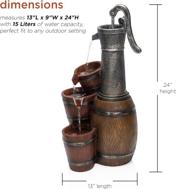 Alpine Corporation ZEN409S 24" Indoor/Outdoor Floor Tiered Barrels and Buckets Fountain, Rustic 4-Tier – Water Feature for Garden, Patio, and Home Décor, Brown - Image 43