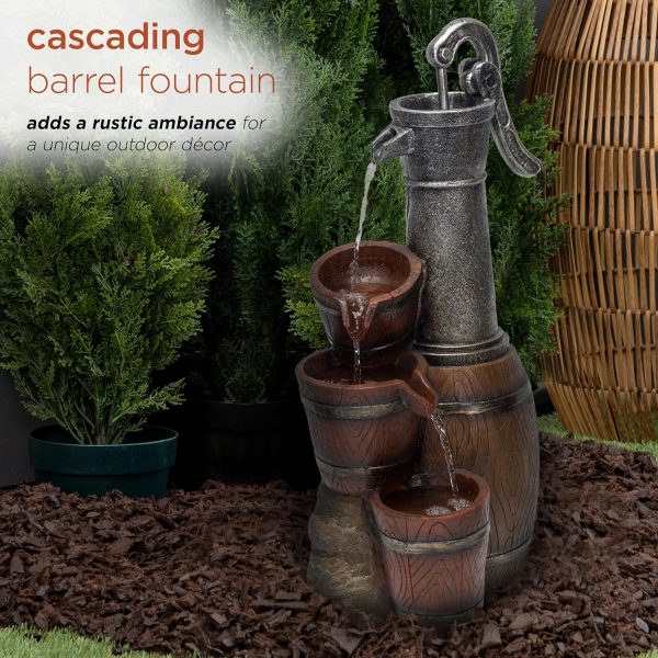 Alpine Corporation ZEN409S 24" Indoor/Outdoor Floor Tiered Barrels and Buckets Fountain, Rustic 4-Tier – Water Feature for Garden, Patio, and Home Décor, Brown - Image 46