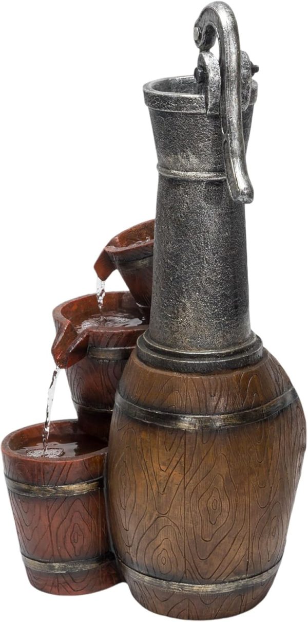 Alpine Corporation ZEN409S 24" Indoor/Outdoor Floor Tiered Barrels and Buckets Fountain, Rustic 4-Tier – Water Feature for Garden, Patio, and Home Décor, Brown - Image 51