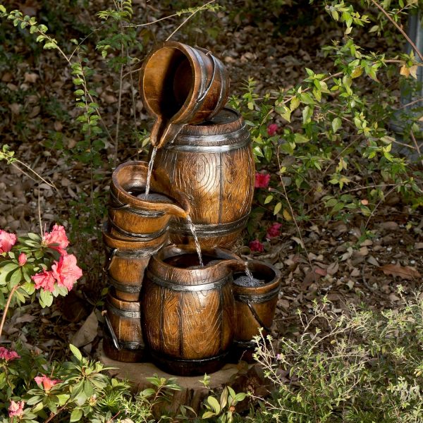 Alpine Corporation ZEN409S 24" Indoor/Outdoor Floor Tiered Barrels and Buckets Fountain, Rustic 4-Tier – Water Feature for Garden, Patio, and Home Décor, Brown - Image 53