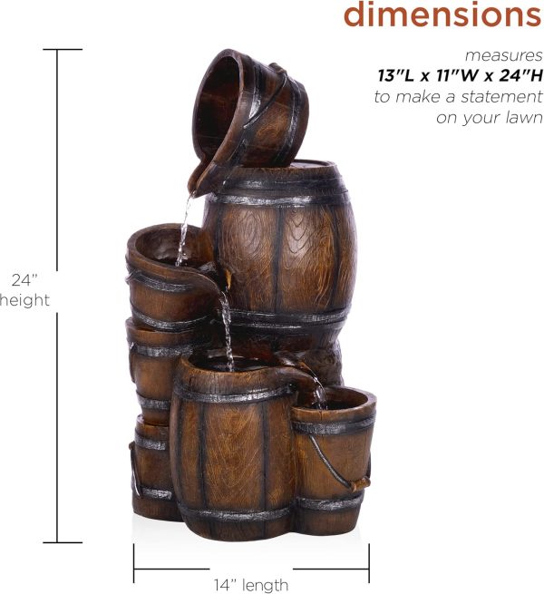 Alpine Corporation ZEN409S 24" Indoor/Outdoor Floor Tiered Barrels and Buckets Fountain, Rustic 4-Tier – Water Feature for Garden, Patio, and Home Décor, Brown - Image 54