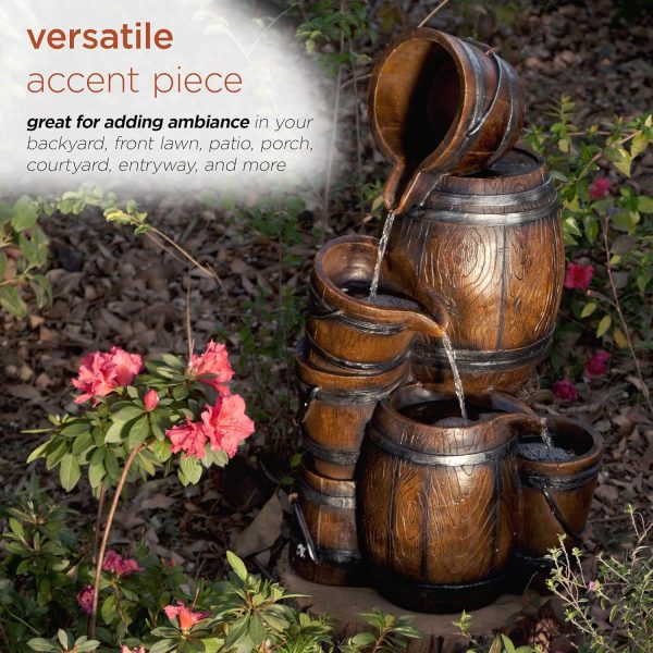 Alpine Corporation ZEN409S 24" Indoor/Outdoor Floor Tiered Barrels and Buckets Fountain, Rustic 4-Tier – Water Feature for Garden, Patio, and Home Décor, Brown - Image 56