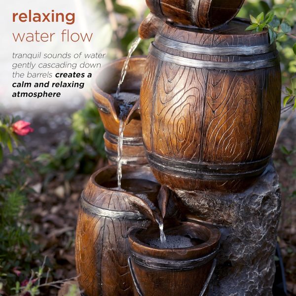Alpine Corporation ZEN409S 24" Indoor/Outdoor Floor Tiered Barrels and Buckets Fountain, Rustic 4-Tier – Water Feature for Garden, Patio, and Home Décor, Brown - Image 57