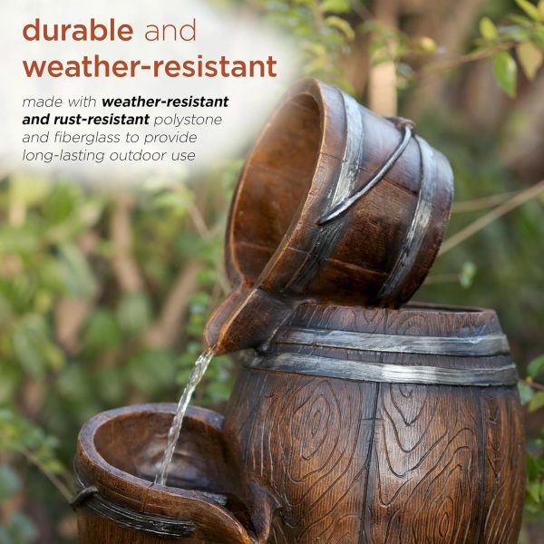 Alpine Corporation ZEN409S 24" Indoor/Outdoor Floor Tiered Barrels and Buckets Fountain, Rustic 4-Tier – Water Feature for Garden, Patio, and Home Décor, Brown - Image 58