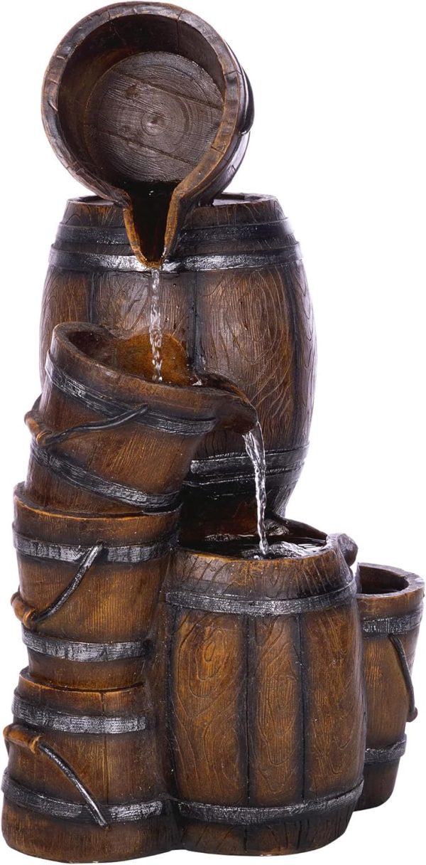 Alpine Corporation ZEN409S 24" Indoor/Outdoor Floor Tiered Barrels and Buckets Fountain, Rustic 4-Tier – Water Feature for Garden, Patio, and Home Décor, Brown - Image 60