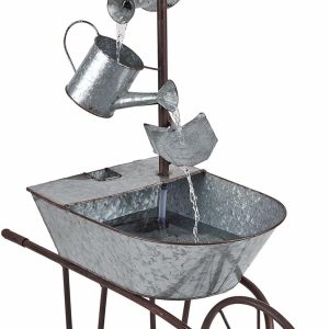 Alpine Corporation MCC574 Outdoor Floor Galvanized Shovel Pitcher Bucket Fountain, 41" Vintage Garden Water Feature, Patio & Backyard Décor, Gray