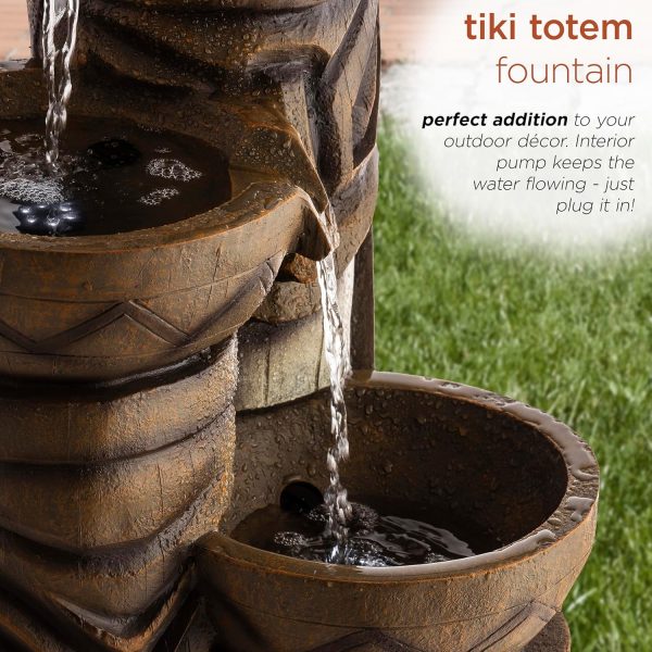 Alpine Corporation GIL838 Outdoor Floor 3-Tiered Soothing Polynesian Tiki Head Bowl Waterfall Fountain, 29", Brown - Image 17