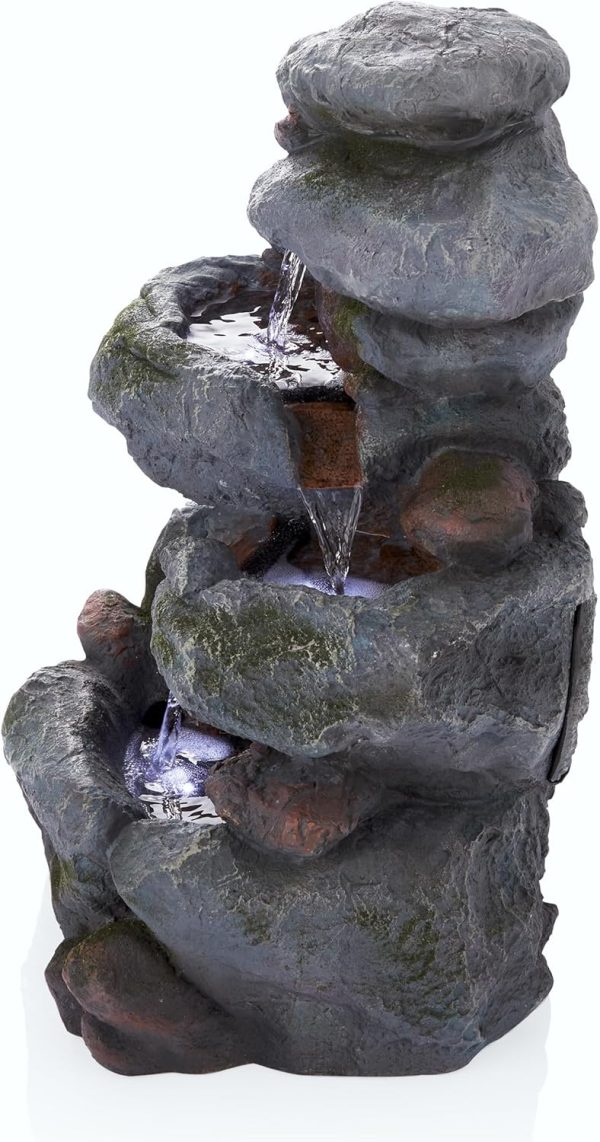 Alpine Corporation WIN582 22" Outdoor 3-Tier Rock Waterfall Fountain with LED Lights for Garden, Patio, Yard, and Porch Decor, Natural Stone Look, Gray - Image 9