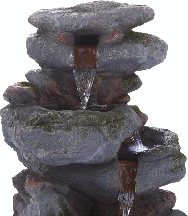 Alpine Corporation WIN582 22" Outdoor 3-Tier Rock Waterfall Fountain with LED Lights for Garden, Patio, Yard, and Porch Decor, Natural Stone Look, Gray - Image 10