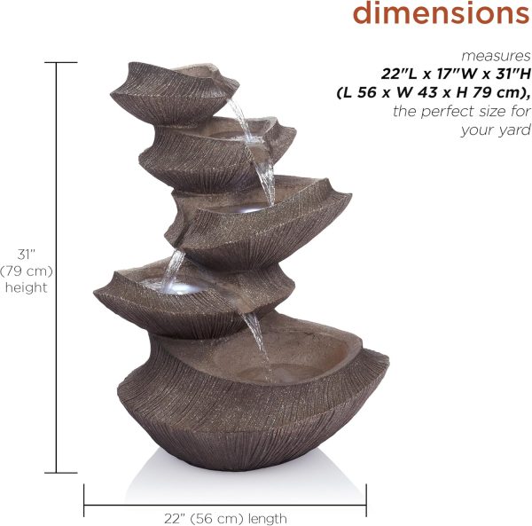 Alpine Corporation WIN582 22" Outdoor 3-Tier Rock Waterfall Fountain with LED Lights for Garden, Patio, Yard, and Porch Decor, Natural Stone Look, Gray - Image 13
