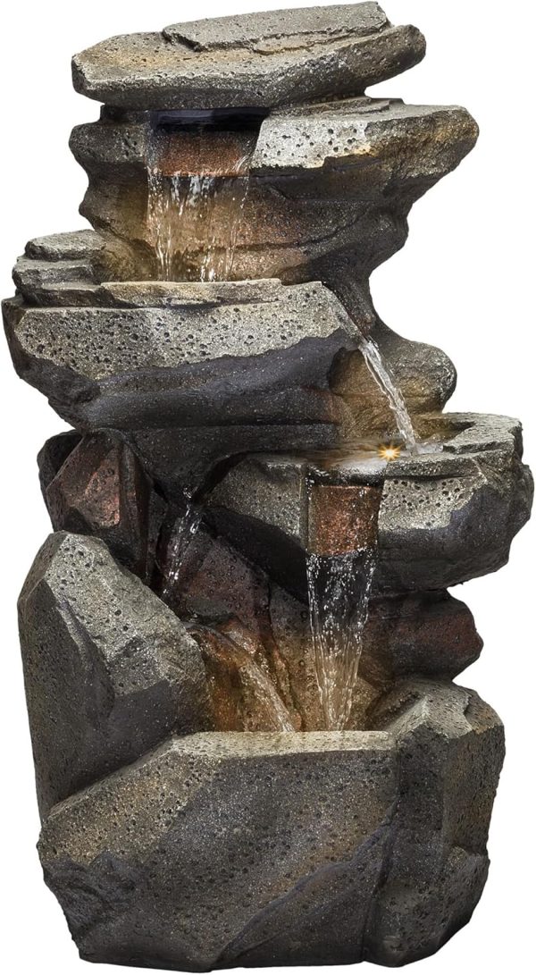 Alpine Corporation WIN582 22" Outdoor 3-Tier Rock Waterfall Fountain with LED Lights for Garden, Patio, Yard, and Porch Decor, Natural Stone Look, Gray - Image 23