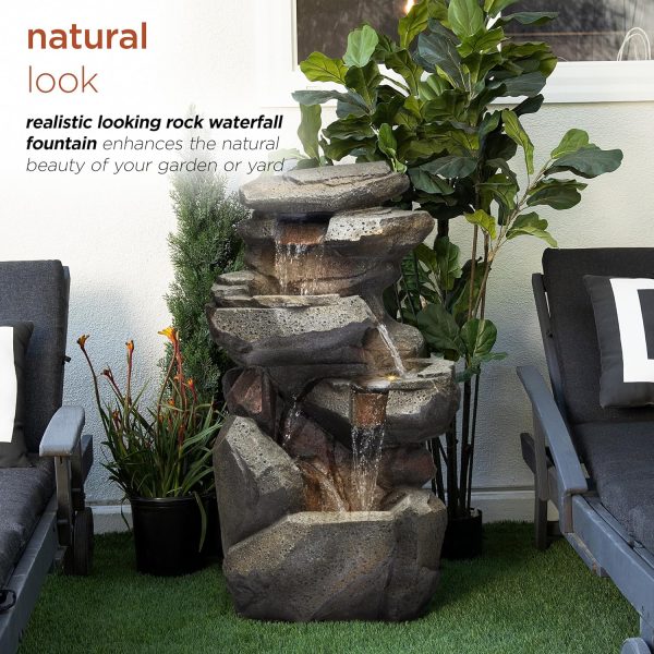 Alpine Corporation WIN582 22" Outdoor 3-Tier Rock Waterfall Fountain with LED Lights for Garden, Patio, Yard, and Porch Decor, Natural Stone Look, Gray - Image 26
