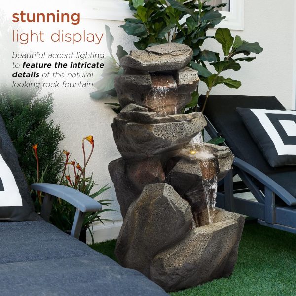 Alpine Corporation WIN582 22" Outdoor 3-Tier Rock Waterfall Fountain with LED Lights for Garden, Patio, Yard, and Porch Decor, Natural Stone Look, Gray - Image 27