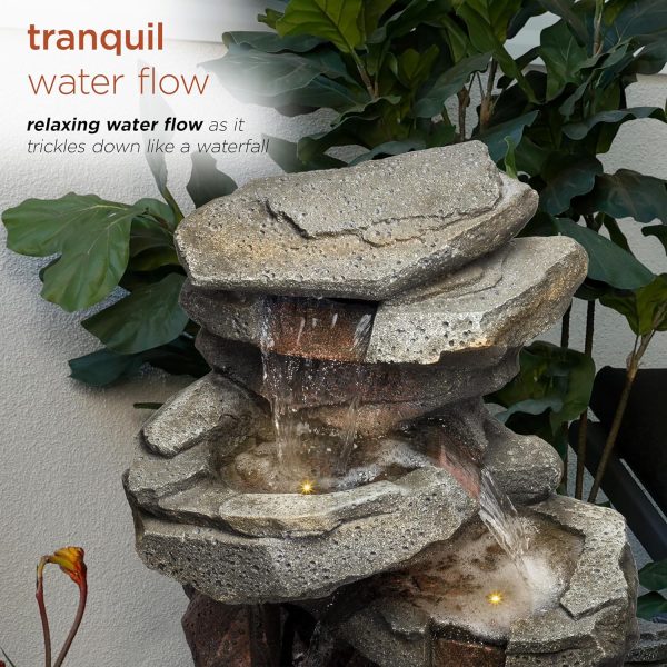 Alpine Corporation WIN582 22" Outdoor 3-Tier Rock Waterfall Fountain with LED Lights for Garden, Patio, Yard, and Porch Decor, Natural Stone Look, Gray - Image 28