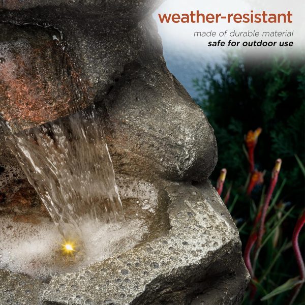 Alpine Corporation WIN582 22" Outdoor 3-Tier Rock Waterfall Fountain with LED Lights for Garden, Patio, Yard, and Porch Decor, Natural Stone Look, Gray - Image 29