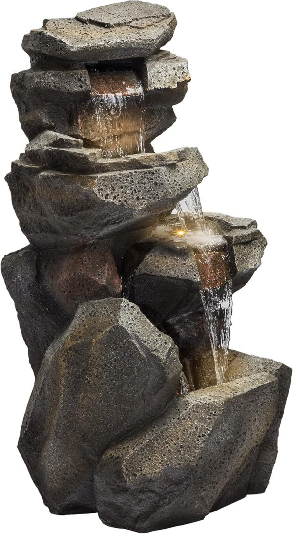 Alpine Corporation WIN582 22" Outdoor 3-Tier Rock Waterfall Fountain with LED Lights for Garden, Patio, Yard, and Porch Decor, Natural Stone Look, Gray - Image 30
