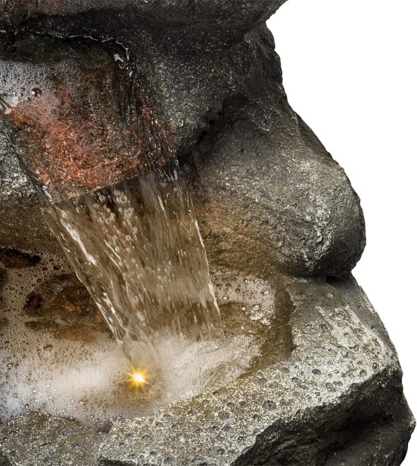 Alpine Corporation WIN582 22" Outdoor 3-Tier Rock Waterfall Fountain with LED Lights for Garden, Patio, Yard, and Porch Decor, Natural Stone Look, Gray - Image 32
