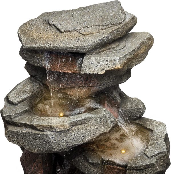 Alpine Corporation WIN582 22" Outdoor 3-Tier Rock Waterfall Fountain with LED Lights for Garden, Patio, Yard, and Porch Decor, Natural Stone Look, Gray - Image 33