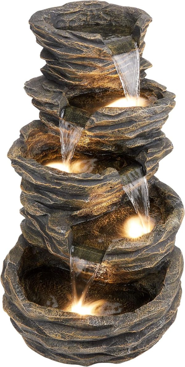 Alpine Corporation WIN582 22" Outdoor 3-Tier Rock Waterfall Fountain with LED Lights for Garden, Patio, Yard, and Porch Decor, Natural Stone Look, Gray - Image 34