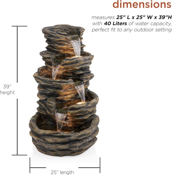 Alpine Corporation WIN582 22" Outdoor 3-Tier Rock Waterfall Fountain with LED Lights for Garden, Patio, Yard, and Porch Decor, Natural Stone Look, Gray - Image 35