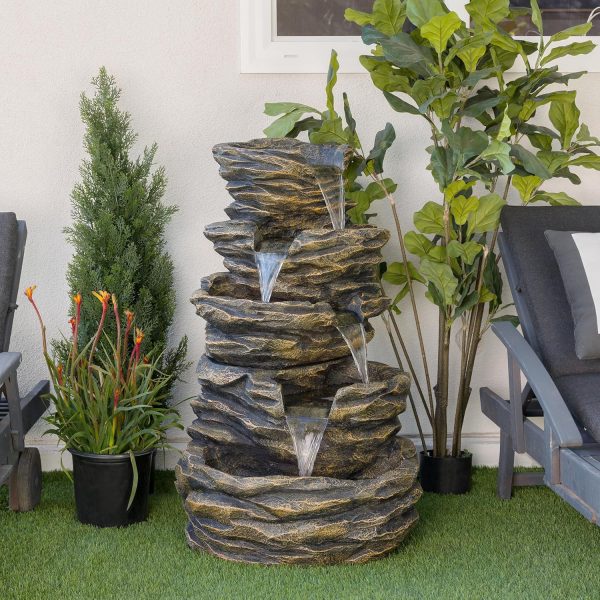 Alpine Corporation WIN582 22" Outdoor 3-Tier Rock Waterfall Fountain with LED Lights for Garden, Patio, Yard, and Porch Decor, Natural Stone Look, Gray - Image 36