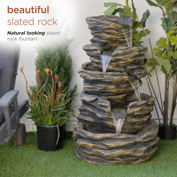 Alpine Corporation WIN582 22" Outdoor 3-Tier Rock Waterfall Fountain with LED Lights for Garden, Patio, Yard, and Porch Decor, Natural Stone Look, Gray - Image 37
