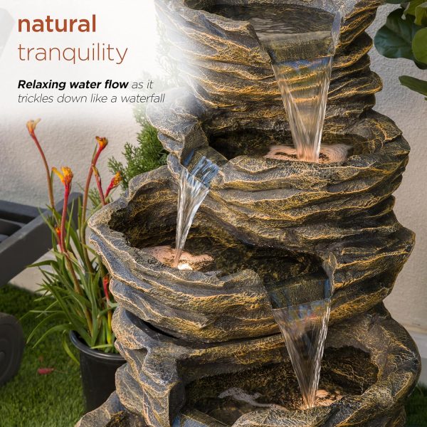 Alpine Corporation WIN582 22" Outdoor 3-Tier Rock Waterfall Fountain with LED Lights for Garden, Patio, Yard, and Porch Decor, Natural Stone Look, Gray - Image 38