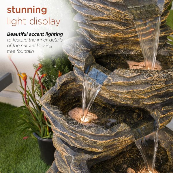 Alpine Corporation WIN582 22" Outdoor 3-Tier Rock Waterfall Fountain with LED Lights for Garden, Patio, Yard, and Porch Decor, Natural Stone Look, Gray - Image 40