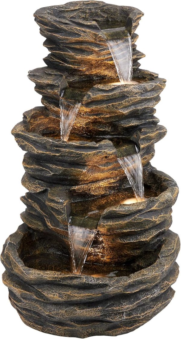 Alpine Corporation WIN582 22" Outdoor 3-Tier Rock Waterfall Fountain with LED Lights for Garden, Patio, Yard, and Porch Decor, Natural Stone Look, Gray - Image 41