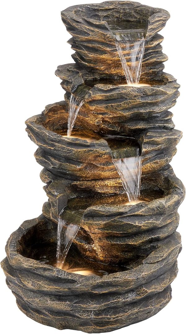 Alpine Corporation WIN582 22" Outdoor 3-Tier Rock Waterfall Fountain with LED Lights for Garden, Patio, Yard, and Porch Decor, Natural Stone Look, Gray - Image 42
