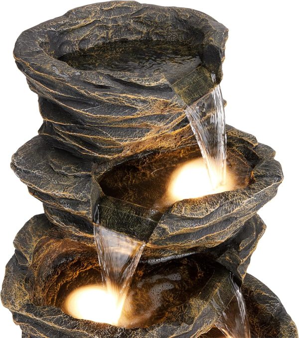 Alpine Corporation WIN582 22" Outdoor 3-Tier Rock Waterfall Fountain with LED Lights for Garden, Patio, Yard, and Porch Decor, Natural Stone Look, Gray - Image 43