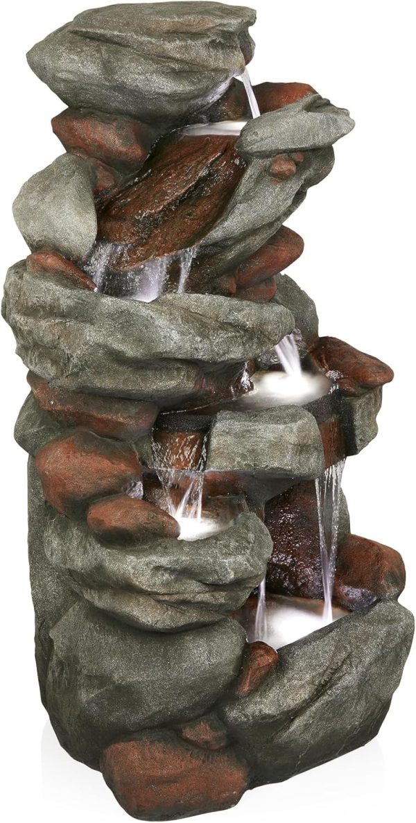 Alpine Corporation WIN582 22" Outdoor 3-Tier Rock Waterfall Fountain with LED Lights for Garden, Patio, Yard, and Porch Decor, Natural Stone Look, Gray - Image 46