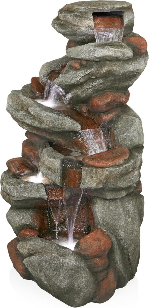 Alpine Corporation WIN582 22" Outdoor 3-Tier Rock Waterfall Fountain with LED Lights for Garden, Patio, Yard, and Porch Decor, Natural Stone Look, Gray - Image 47