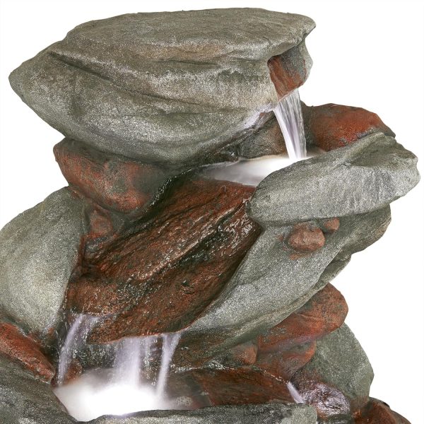 Alpine Corporation WIN582 22" Outdoor 3-Tier Rock Waterfall Fountain with LED Lights for Garden, Patio, Yard, and Porch Decor, Natural Stone Look, Gray - Image 48