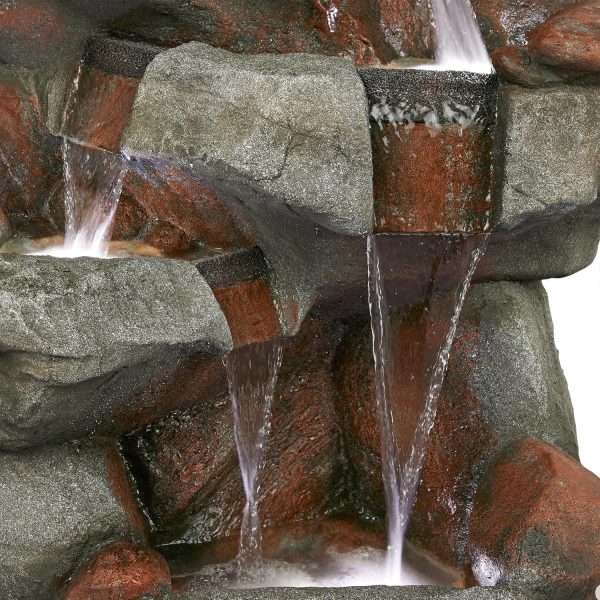 Alpine Corporation WIN582 22" Outdoor 3-Tier Rock Waterfall Fountain with LED Lights for Garden, Patio, Yard, and Porch Decor, Natural Stone Look, Gray - Image 49