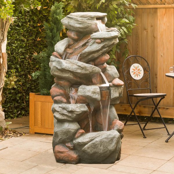 Alpine Corporation WIN582 22" Outdoor 3-Tier Rock Waterfall Fountain with LED Lights for Garden, Patio, Yard, and Porch Decor, Natural Stone Look, Gray - Image 50