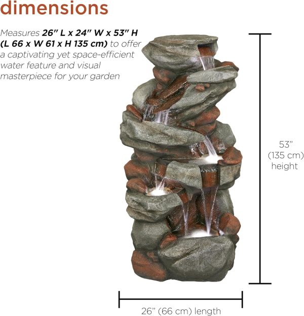 Alpine Corporation WIN582 22" Outdoor 3-Tier Rock Waterfall Fountain with LED Lights for Garden, Patio, Yard, and Porch Decor, Natural Stone Look, Gray - Image 51
