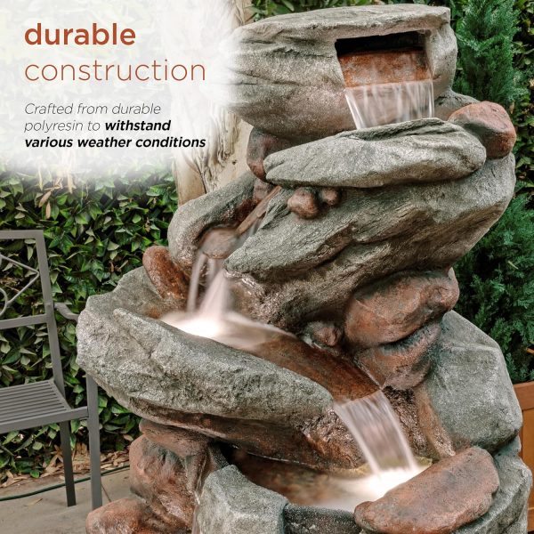Alpine Corporation WIN582 22" Outdoor 3-Tier Rock Waterfall Fountain with LED Lights for Garden, Patio, Yard, and Porch Decor, Natural Stone Look, Gray - Image 54