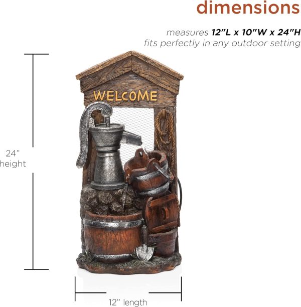Alpine Corporation - Outdoor Rustic 2-Tiered Barrel and Pump Water Fountain – Bronze Finish, Relaxing Water Flow, Ideal for Garden, Patio, & Yard Décor, 27"H - Image 3