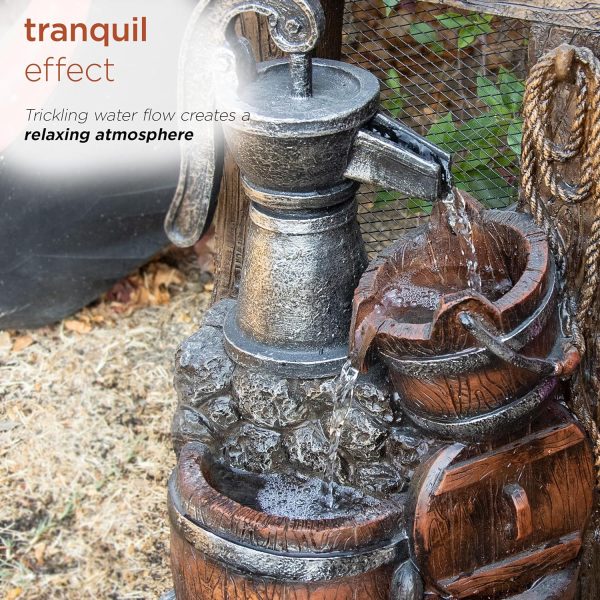 Alpine Corporation - Outdoor Rustic 2-Tiered Barrel and Pump Water Fountain – Bronze Finish, Relaxing Water Flow, Ideal for Garden, Patio, & Yard Décor, 27"H - Image 6