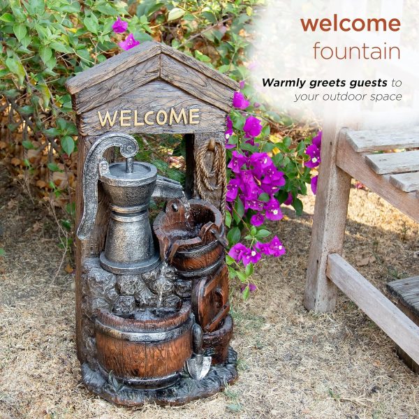 Alpine Corporation - Outdoor Rustic 2-Tiered Barrel and Pump Water Fountain – Bronze Finish, Relaxing Water Flow, Ideal for Garden, Patio, & Yard Décor, 27"H - Image 7