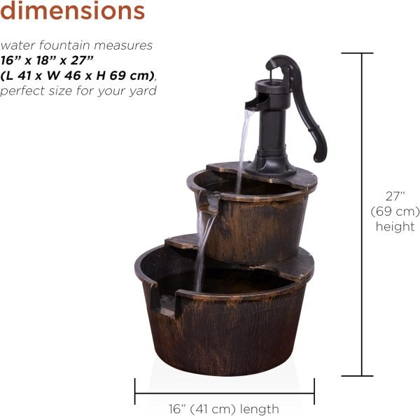 Alpine Corporation - Outdoor Rustic 2-Tiered Barrel and Pump Water Fountain – Bronze Finish, Relaxing Water Flow, Ideal for Garden, Patio, & Yard Décor, 27"H - Image 13