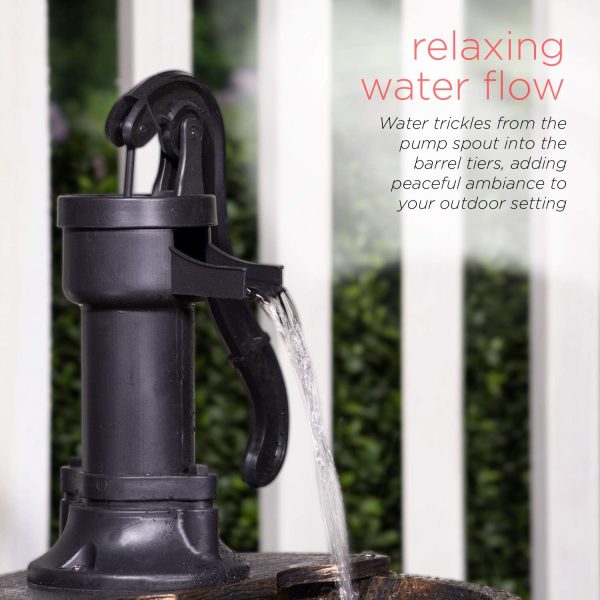Alpine Corporation - Outdoor Rustic 2-Tiered Barrel and Pump Water Fountain – Bronze Finish, Relaxing Water Flow, Ideal for Garden, Patio, & Yard Décor, 27"H - Image 15