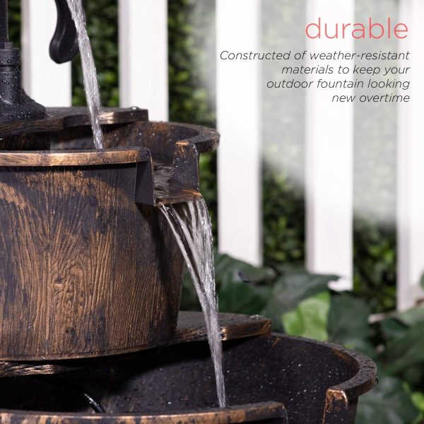 Alpine Corporation - Outdoor Rustic 2-Tiered Barrel and Pump Water Fountain – Bronze Finish, Relaxing Water Flow, Ideal for Garden, Patio, & Yard Décor, 27"H - Image 17
